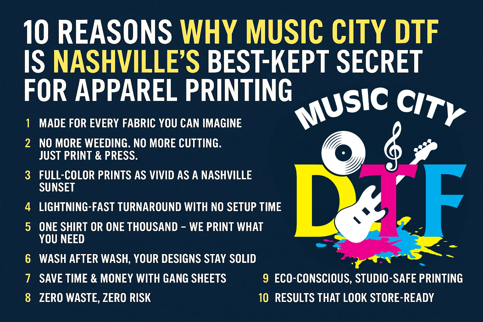 10 Reasons Why Music City DTF Is Nashville’s Best-Kept Secret for Apparel Printing