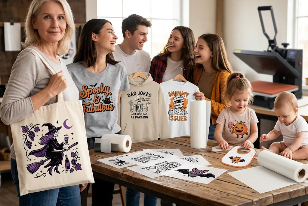 From Wine Witches to Dad Jokes, 5 Funny Halloween DTF Transfer Styles by Age Group